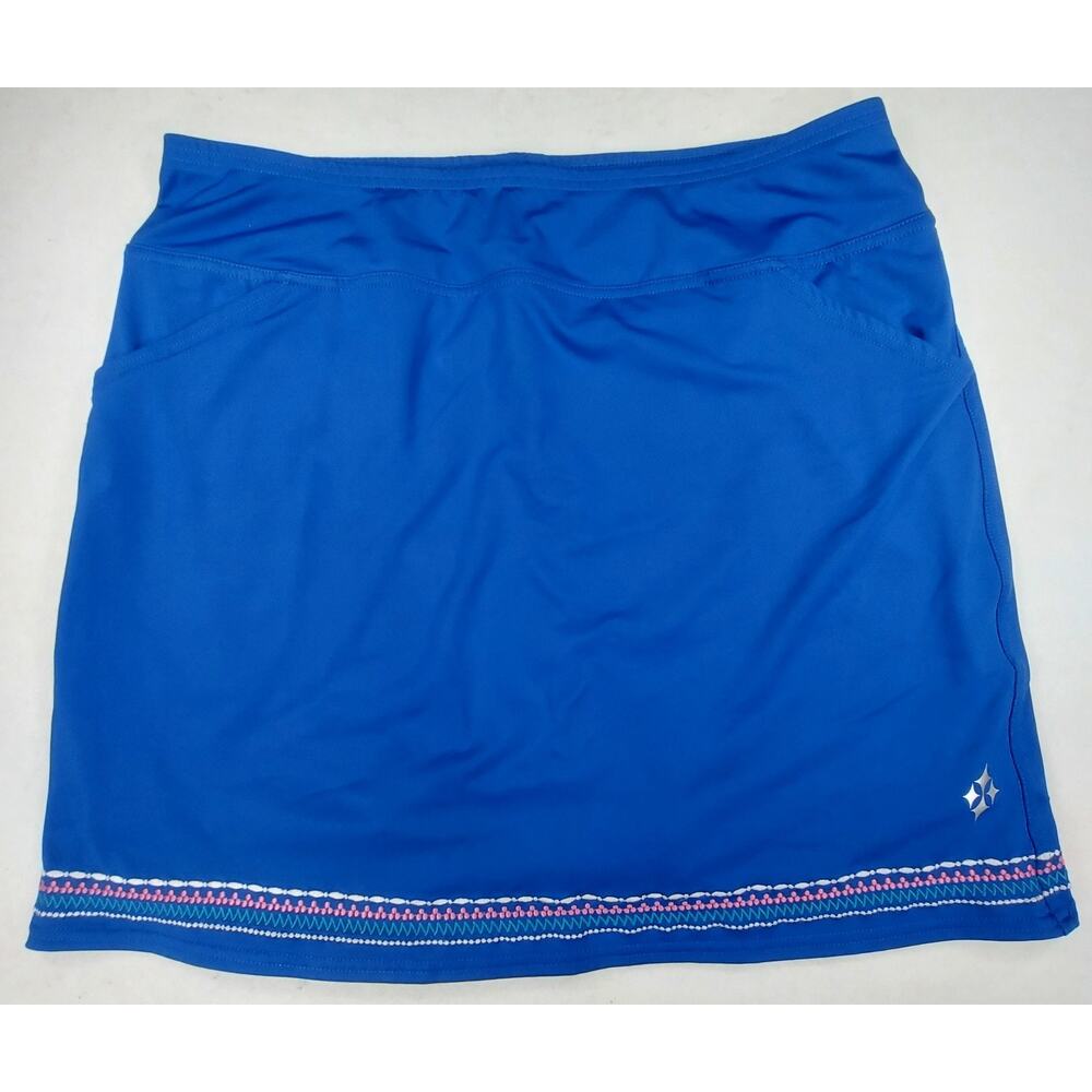 Jofit Womens Athletic Skort Blue L Pockets Stretch Activewear Sports Embroidered